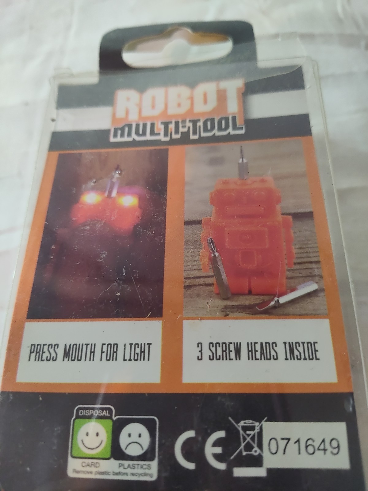 VTG Robot Multi-tool Screwdriver Keychain Flashlight Orange Blue Sky