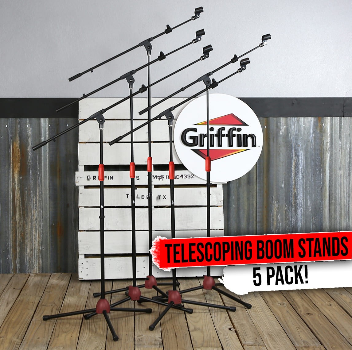 GRIFFIN Microphone Stand with Boom Arm 5 PACK - Tripod Telescoping Studio Mic