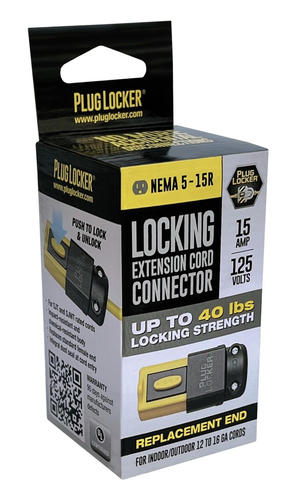 PlugLocker Locking Extension Cord Connector Replacement End - 15A, 125V - No...