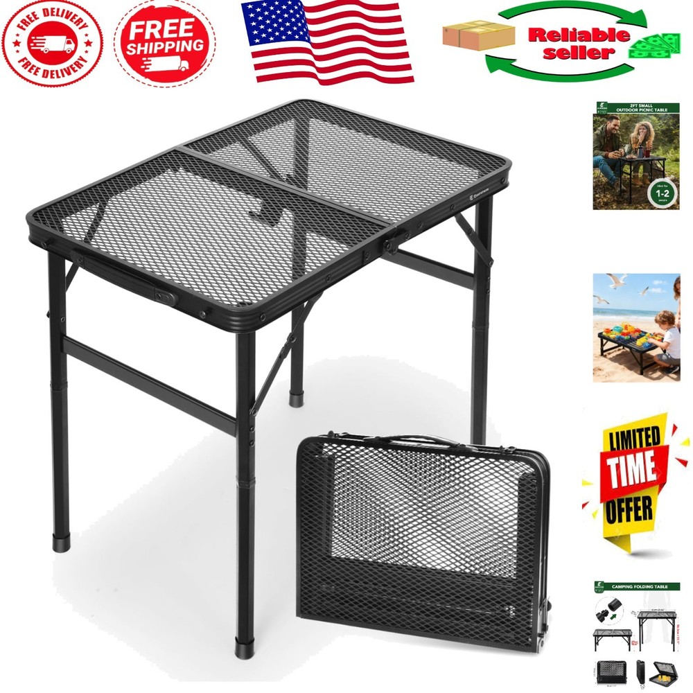 Compact 2Ft Portable Folding Table - Adjustable Height for Outdoor/Indoor Use