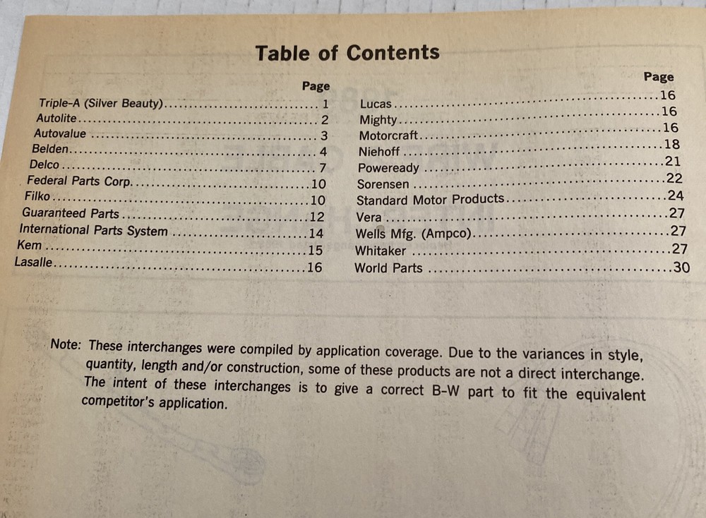 Borg Warner 1989 Wire & Cable Interchange Automotive Catalog