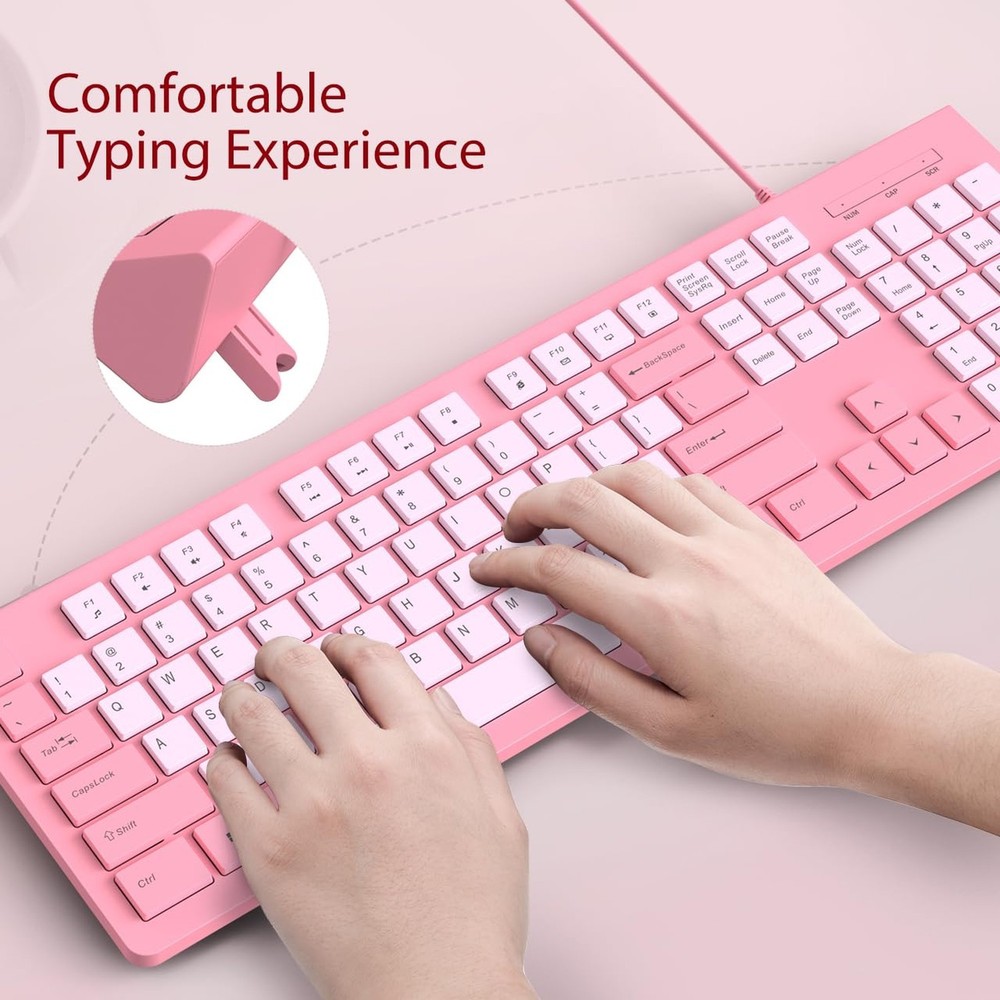 Wired Keyboard, Ultra-Thin USB Wired Computer Keyboard, Low-Profile Keys, Spi...