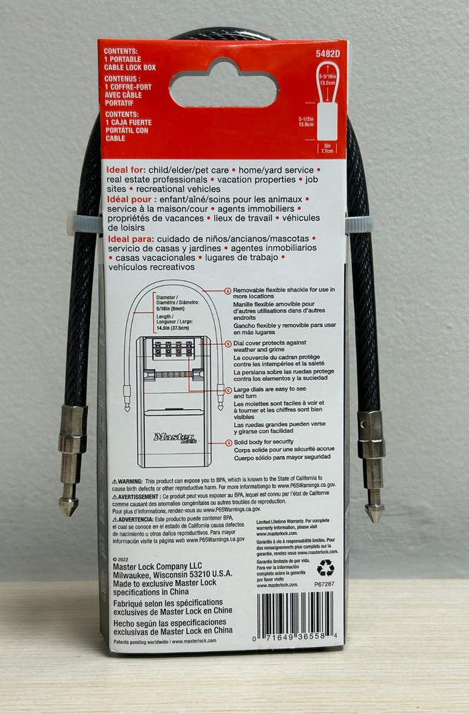 Master Lock Portable Cable Lock Box 5482D