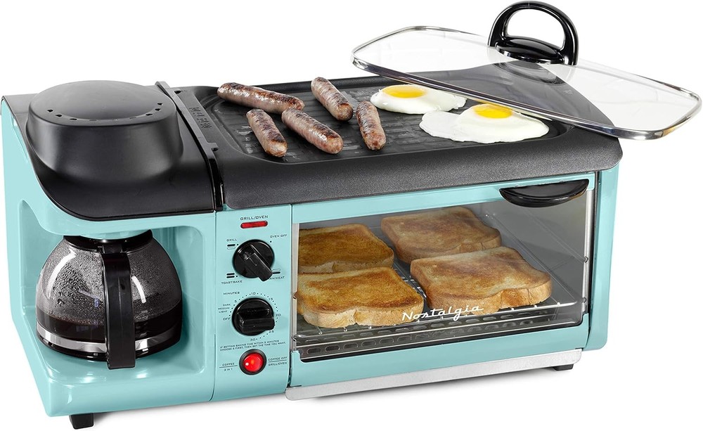 3-in-1 Breakfast Station - Includes Coffee Maker, Non-Stick GriddleAqua
