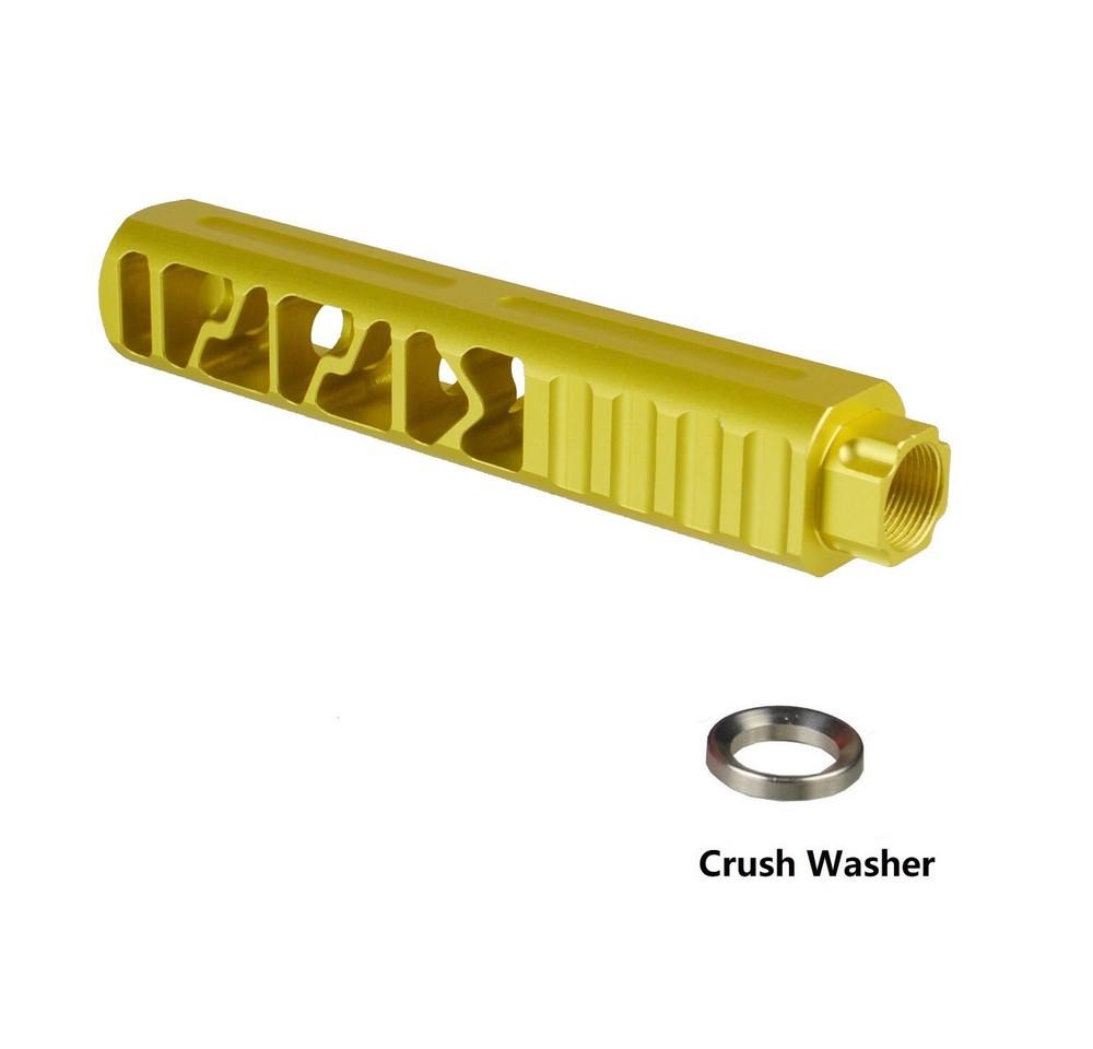 Gold 6" Solid PC Low Concussion 1/2x28 TPI Muzzle Brake Adapter Washer Include