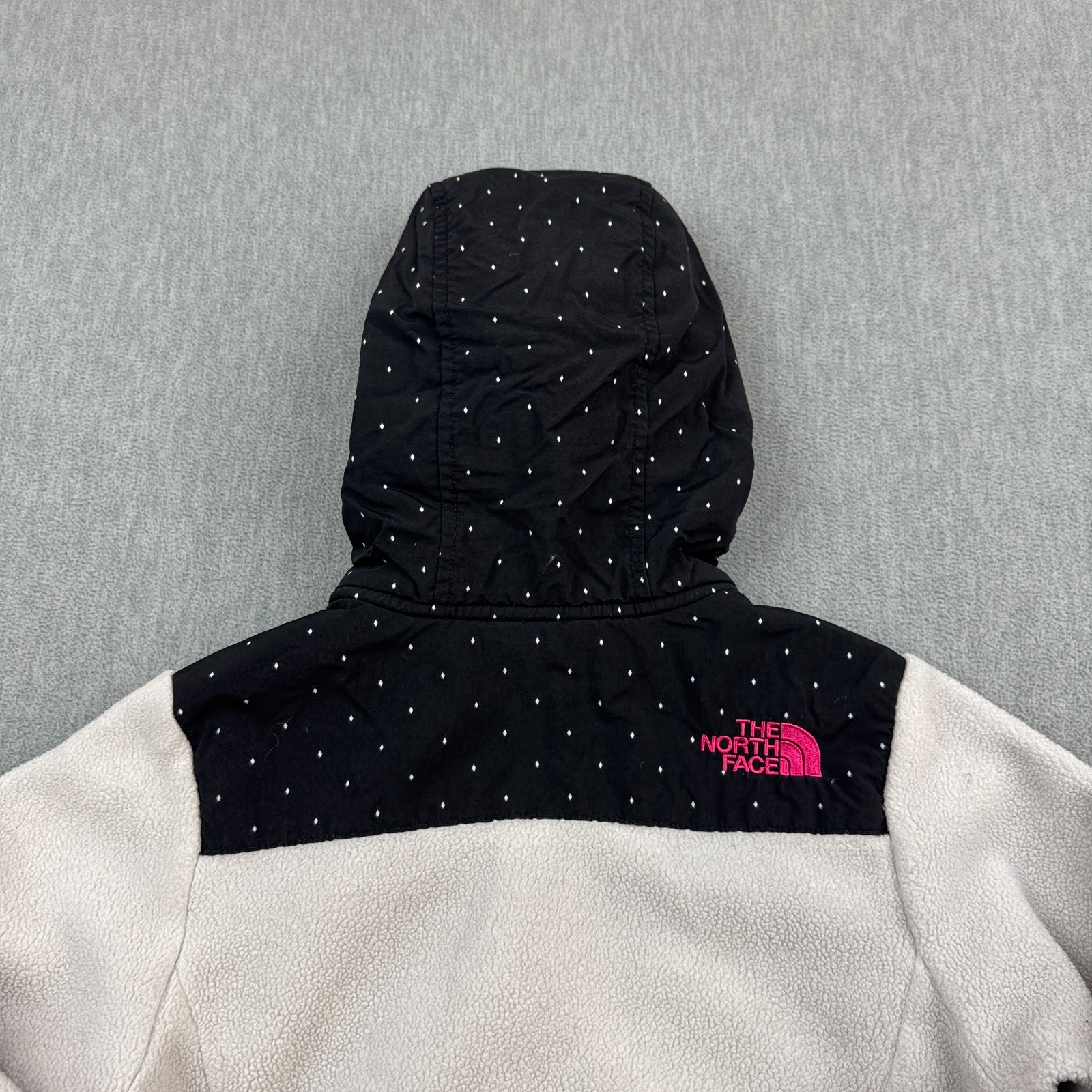 The North Face Jacket Teen Girls XS 6 Black White Denali Hooded Diamond Fleece