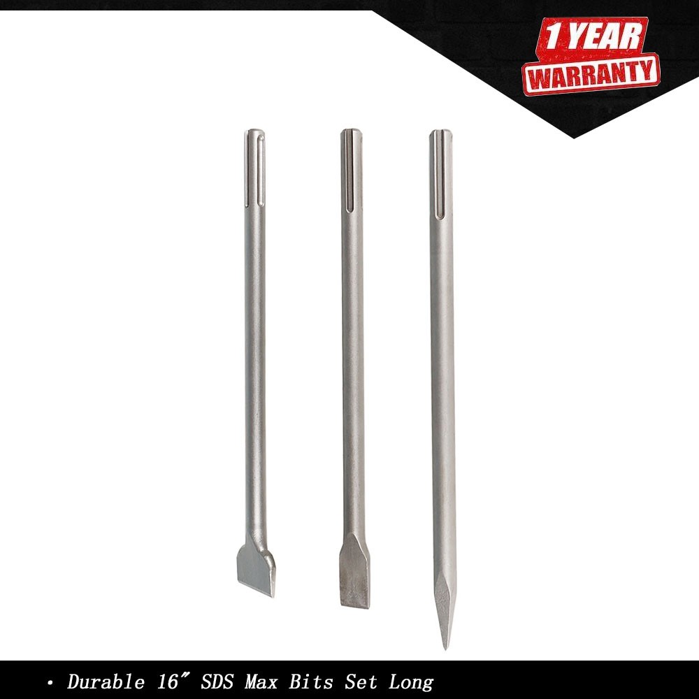 16" SDS Max Bits Set Long-Point Chisel, Scaling Chisel Flat Chisel 3 Pack