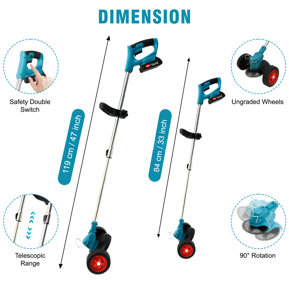 Electric Cordless Grass String Trimmer Lawn Edger Weed Eater Wacker + 2 Battery