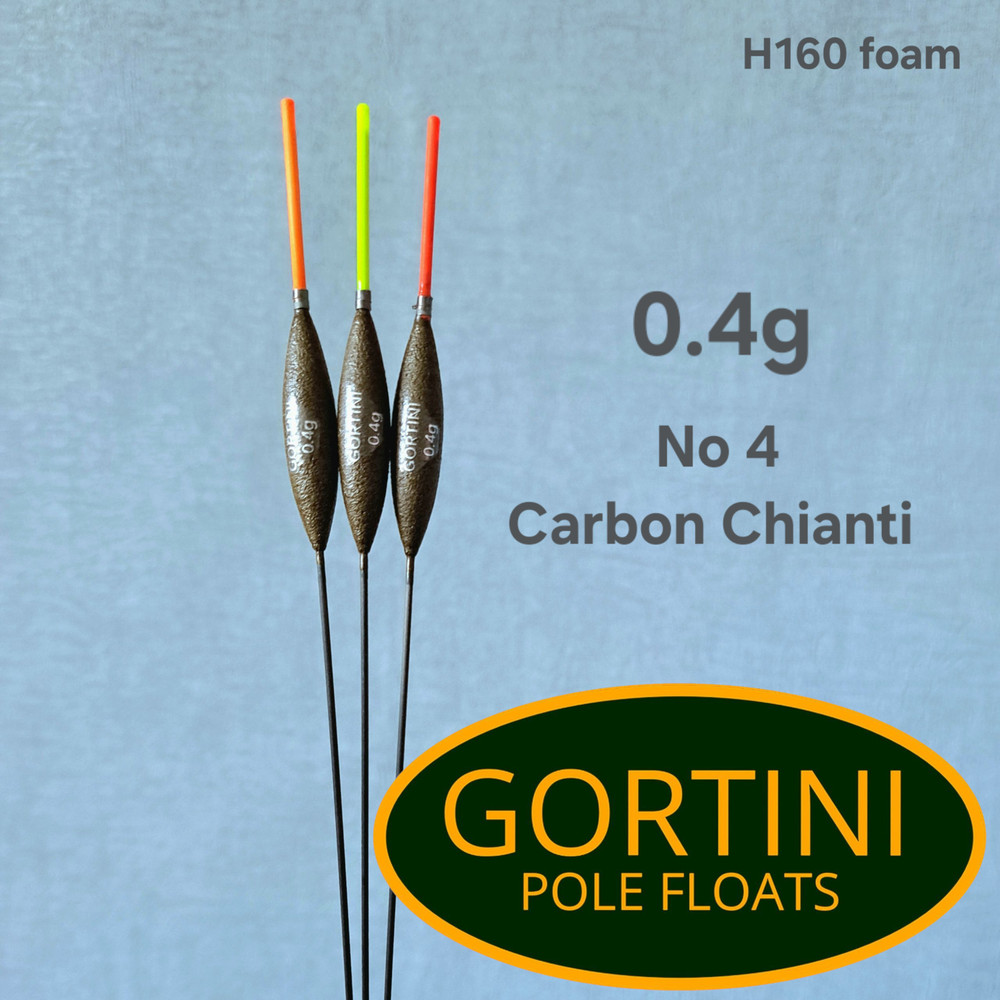 3 no. Handmade GORTINI No. 4 (0.4g) Carbon Chianti  'Solid core tip' pole float