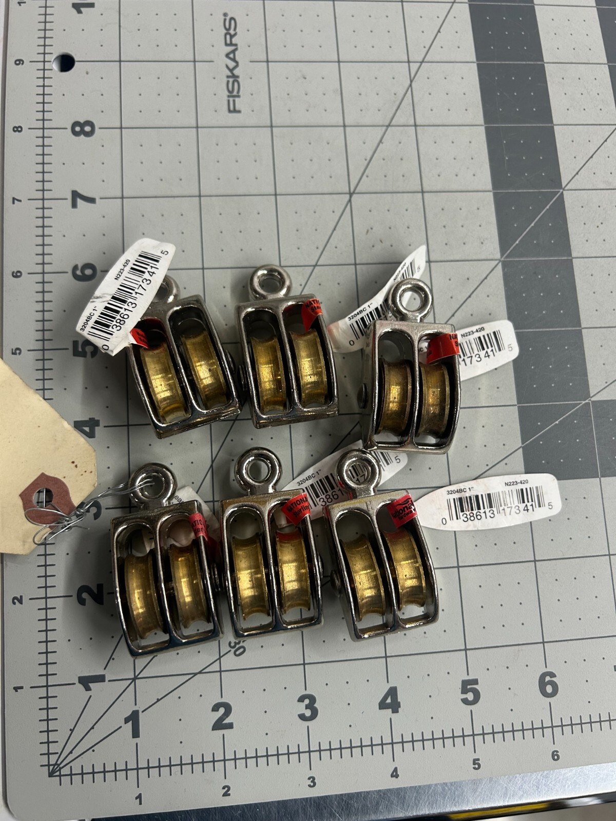 6-pack lot National Hardware 1" Double Fixed Eye Pulley N223-420 30LB Capacity