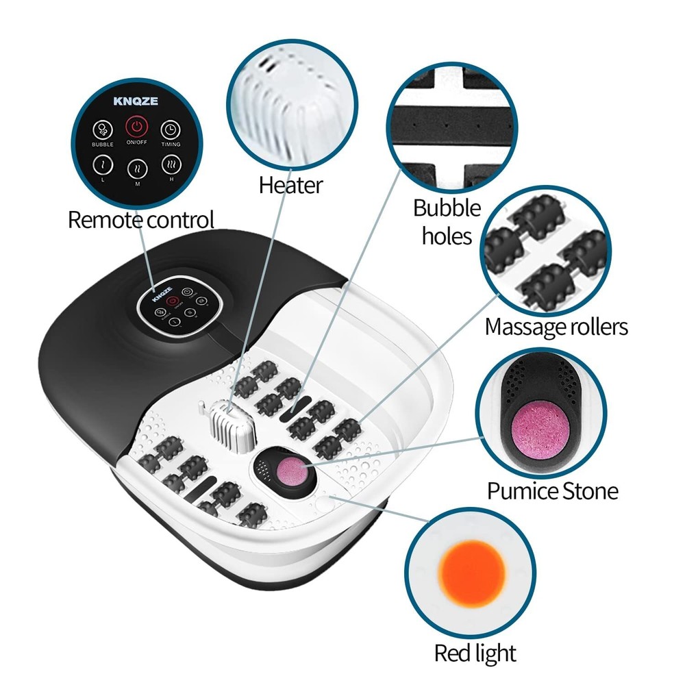 Collapsible Foot Spa Bath with Heat Remote Temperature Control Bubbles (BLACK)