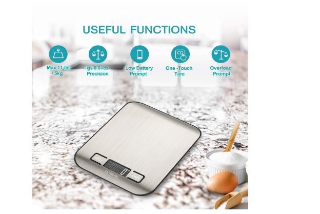 Digital Kitchen Scale Stainless Steel Waterproof Tare Function Large LCD Display