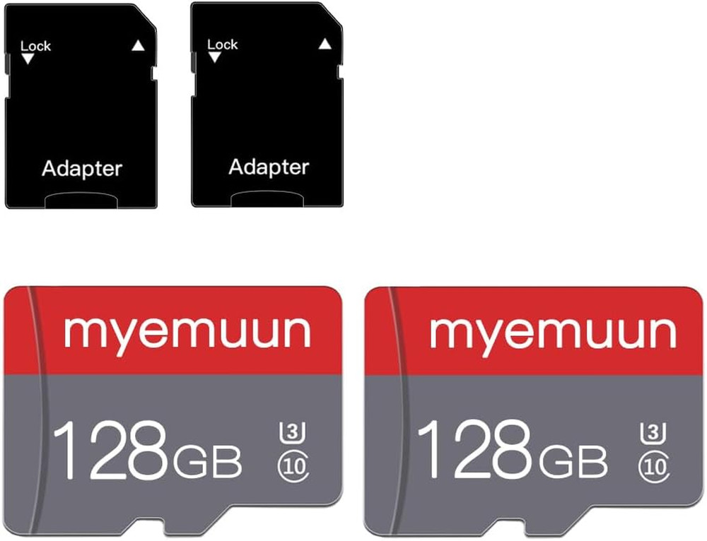 2 Pack 128 GB Micro Memory Card with Adapter, TF Memory Card Class 10, Mini Memo