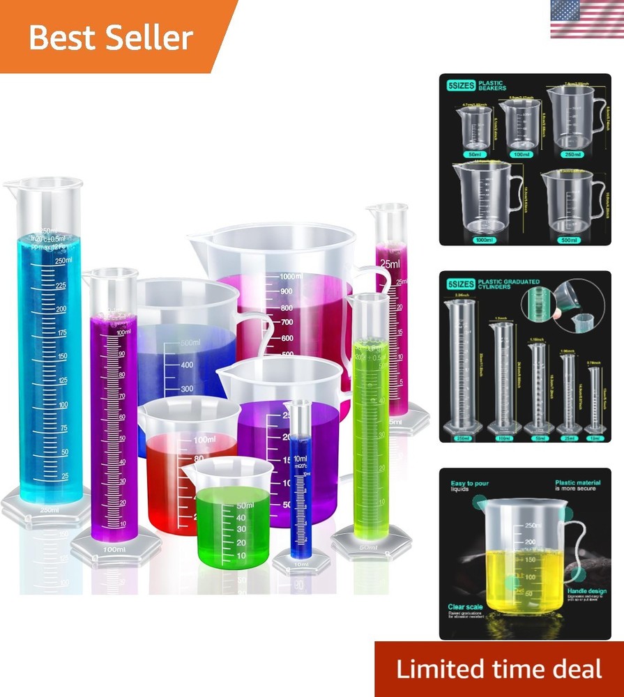 Comprehensive 10-Piece Graduated Cylinder & Beaker Set – Precision Measuring