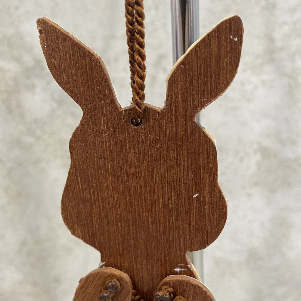 Vintage Paper Mounted on Wood Easter Rabbit Pull-String Toy Jumping Puppet 9” H