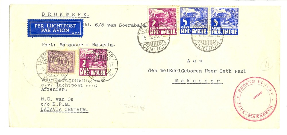DUTCH INDIES 1935-5-5 FFC - JAVA-MAKASSAR -FINE