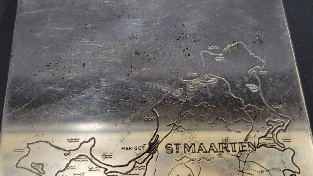 Danish Silverplate Notepad Holder w/ St. MAARTEN Map