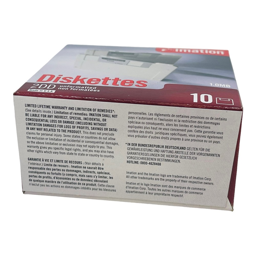 IMATION 1.0MB 2DD UNFORMATTED DISKETTES RED BOX 10 PACK NEW/UNUSED SURPLUS