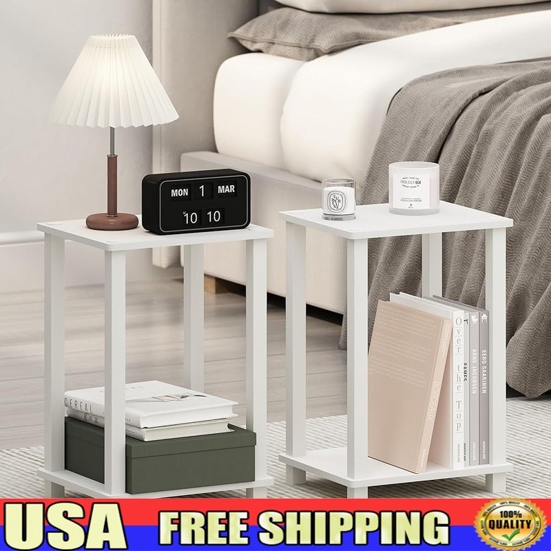Minimalist Two-Tier Nightstand Set Open Shelf Compact Storage Bedside Table New