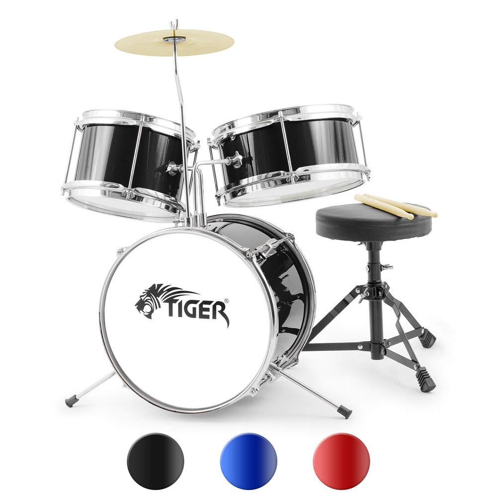 Tiger Junior Kids Drum Kit, 3 Piece Beginners Drum Set with Stool