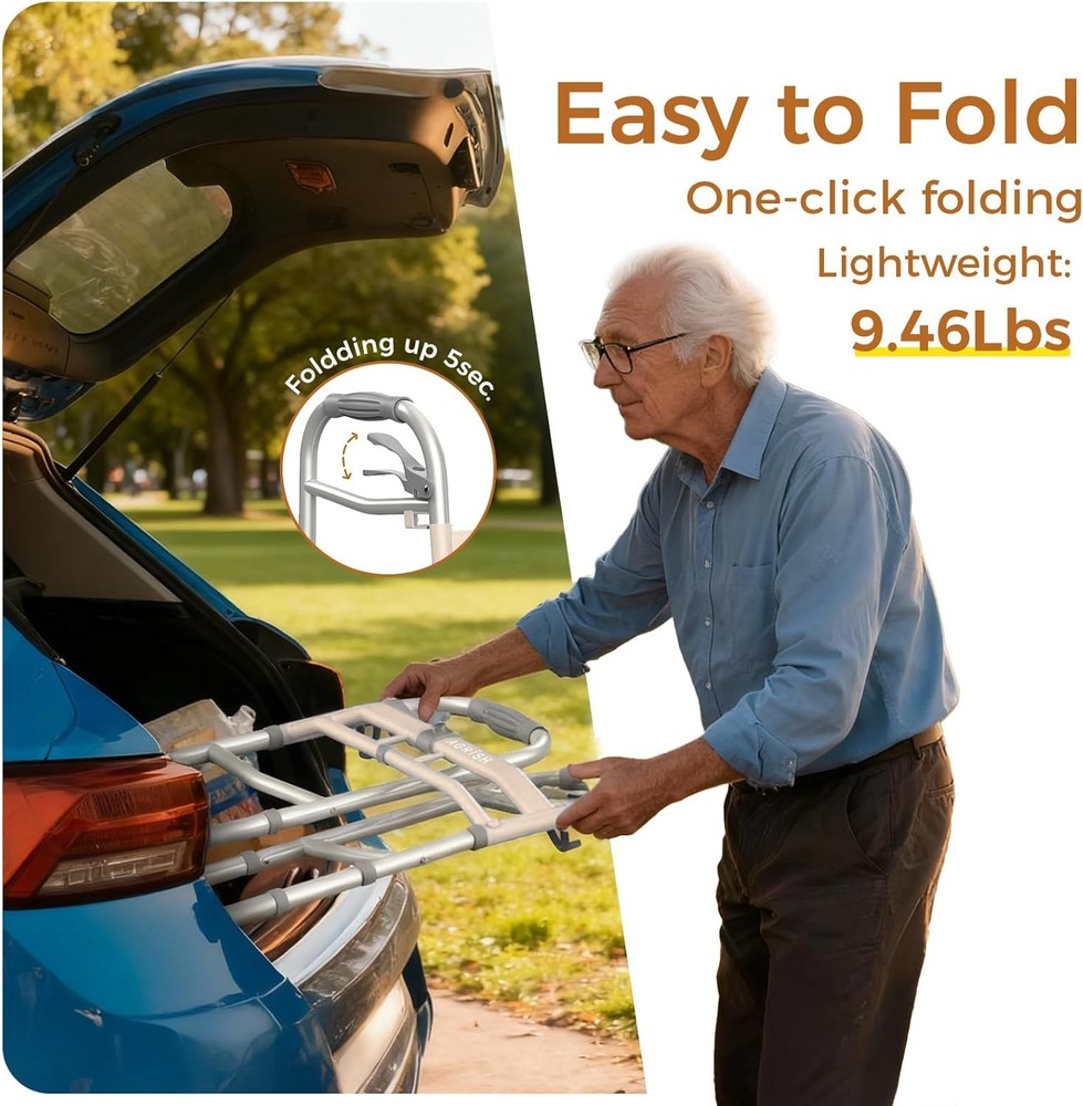 Lightweight Folding Walker Narrow Frame Adjustable Height Width 350lb