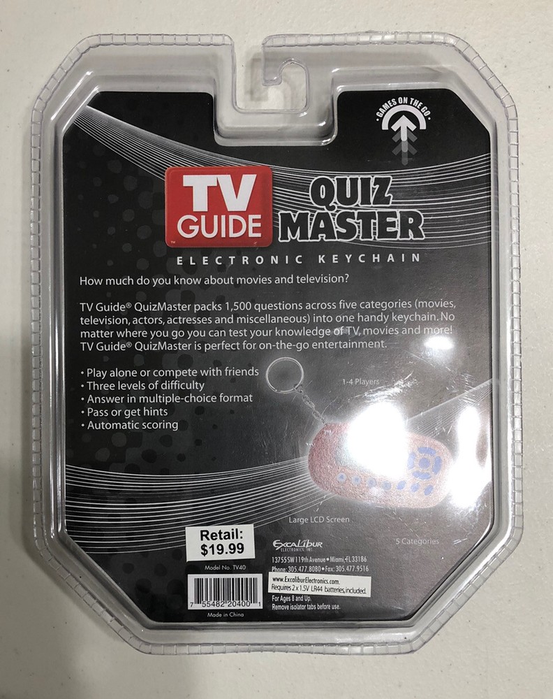 New Excalibur Electronics TV Guide Quiz Master Electronic Keychain, Model: TV40
