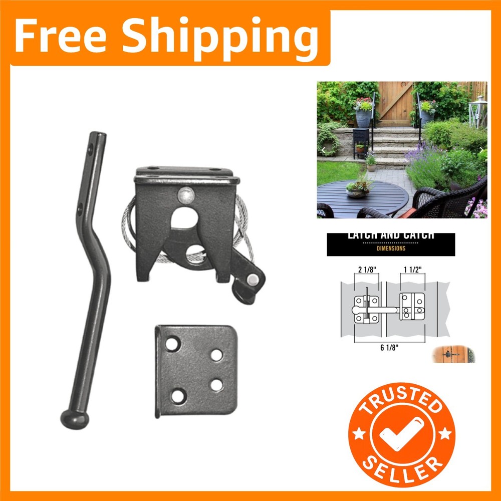 Elegant Black Spring Loaded Latch & Adjustable Cable for Gates - Easy Install