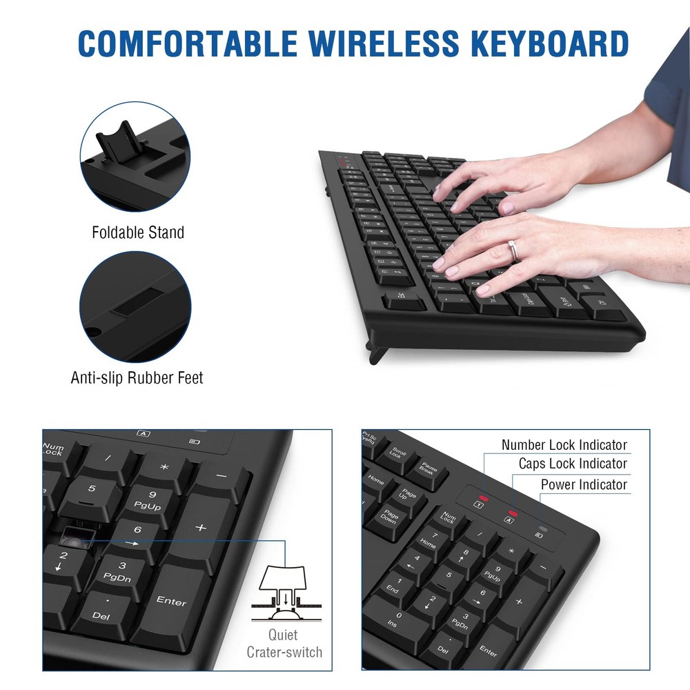 Full-Sized 2.4GHz USB Wireless Keyboard Optical Mouse for PC Desktop