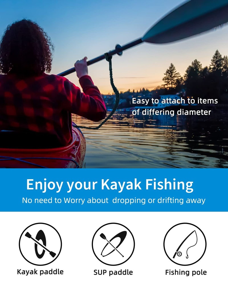 OCEANBROAD Kayak Paddle Leash with D-Ring Stretchable 4-7ft (2 pcs), Black