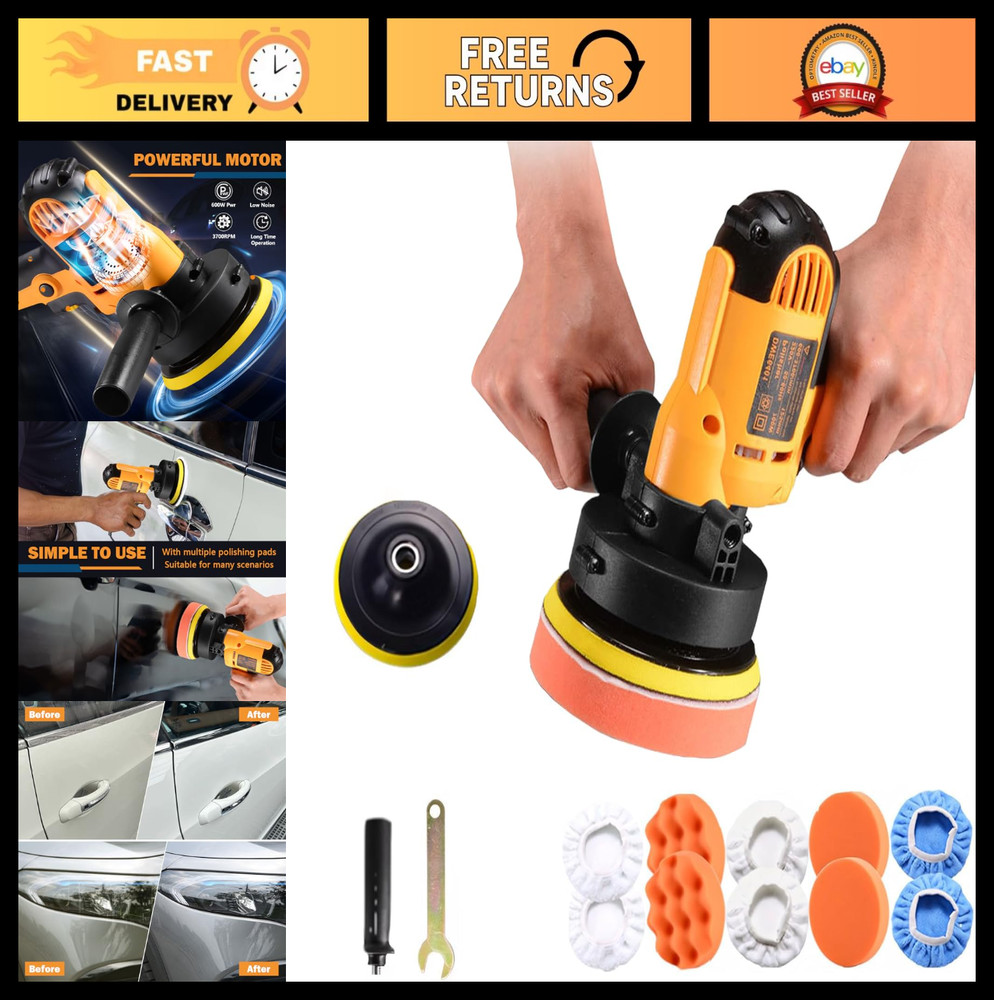 Variable Speed Random Orbital Buffer Polisher 110V 600W - 16pc Professional Kit