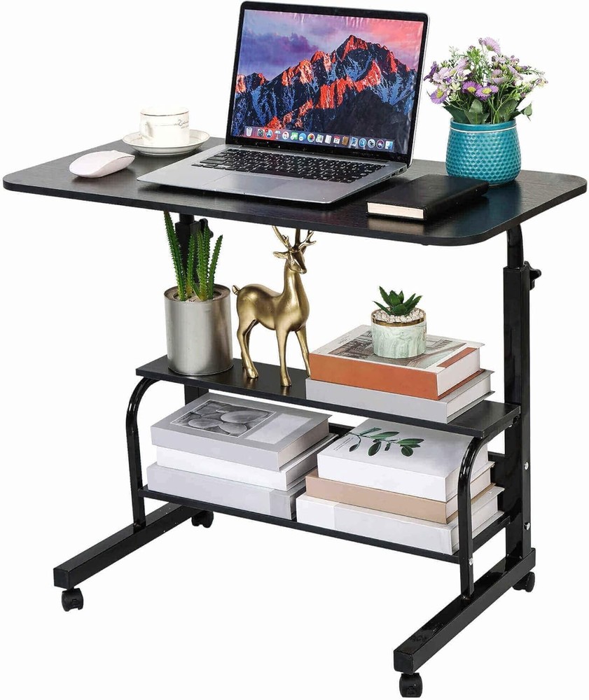 Adjustable Height Mobile Computer Desk Small Space Rolling Table W/ Wheels Desk