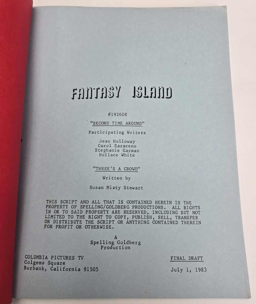 FANTASY ISLAND / 1983 TV Script, "Second Time Around/Three's a Crowd"