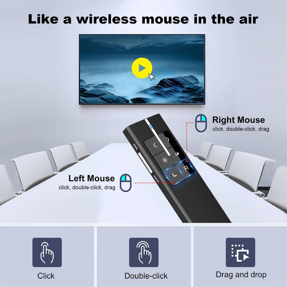 Air Mouse Presentation Clicker with Pointer, Rechargeable Clicker for PowerPo...