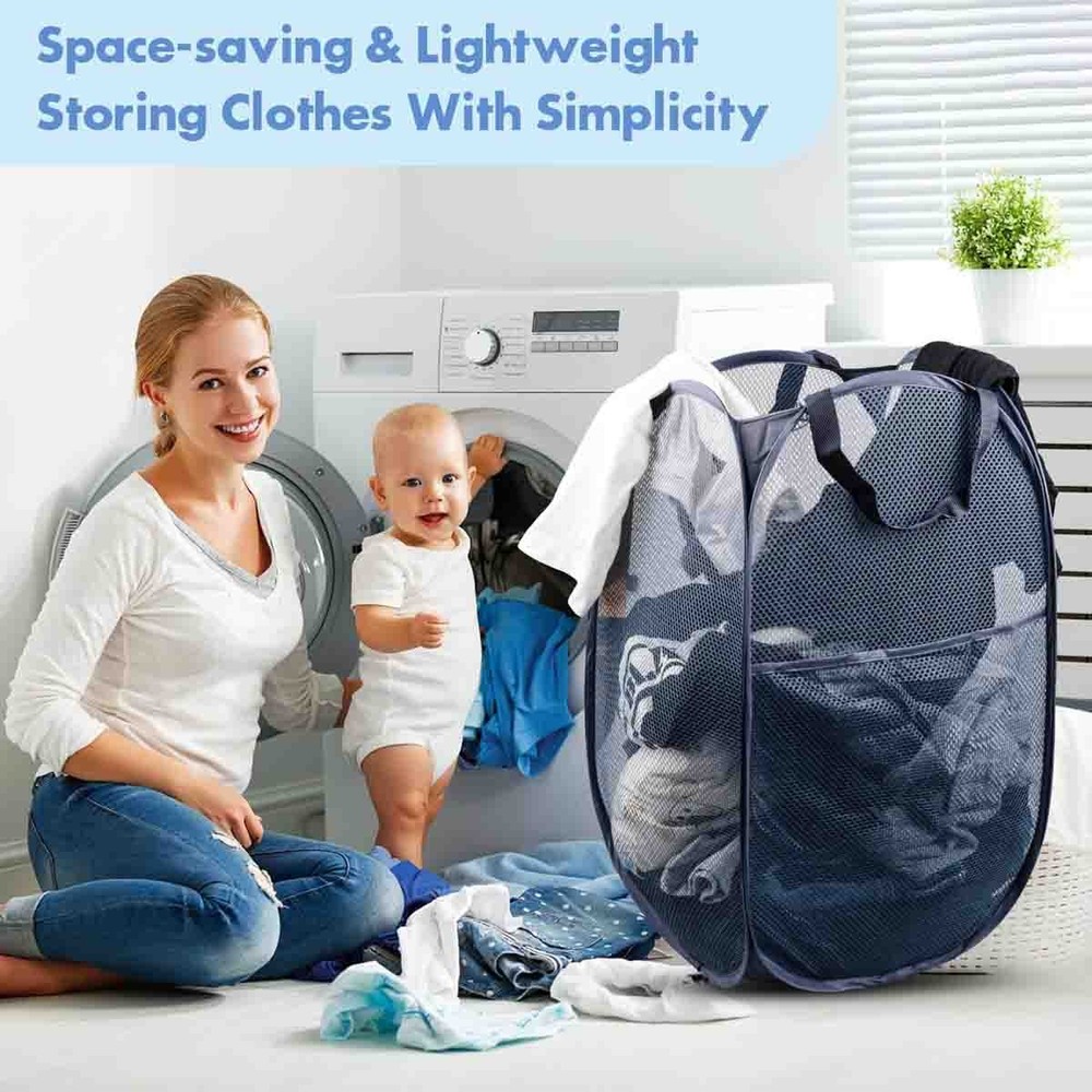 Pop Up Blue Hamper 2 PCS Mesh Pop Up Laundry Hamper Foldable Mesh Laundry