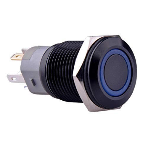 Momentary Push Button Switch U16F1 1NO1NC Black Metal Shell with LED Ring Blue