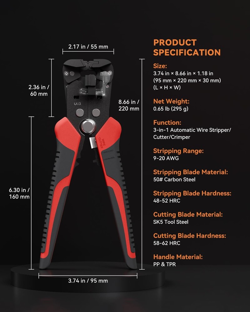 Self Adjusting Wire Stripper, ULEEY 3 in 1 Automatic Red