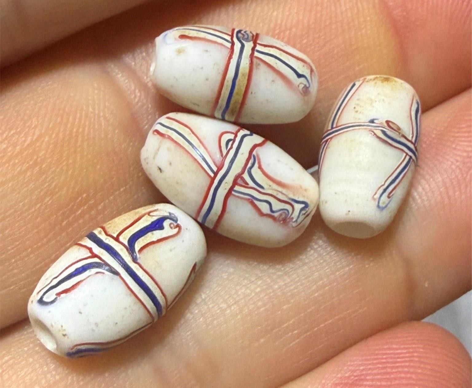 (4) Authentic 1700's Colonial French Cross Trade Beads Rare Fur Trade Artifacts