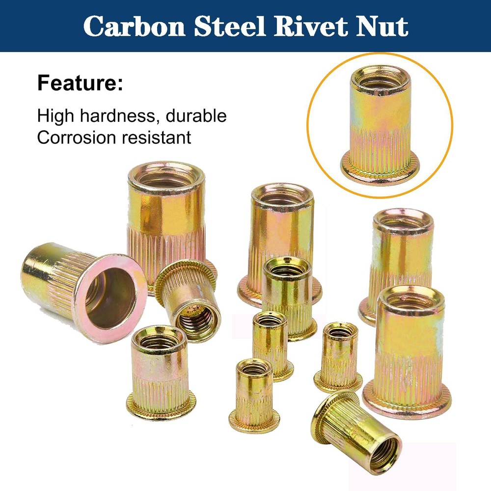 20 Pcs Rivet Nut 1/2"-13 UNC Flat Head Rivnut Threaded Insert Nut Zinc Plated