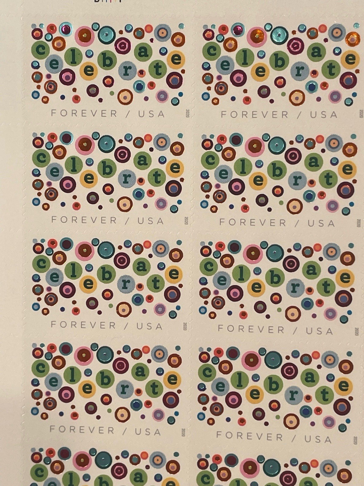 USPS Let's Celebrate Confetti FOREVER Sheet of 20 POSTAGE STAMPS