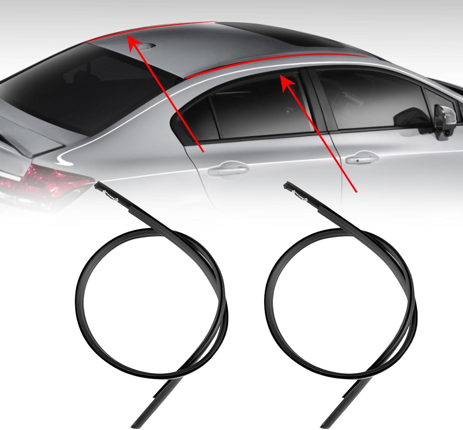 2X For Honda Civic 2012-2015 Black Roof Top Molding Trim Drip Sealing Strip Kit