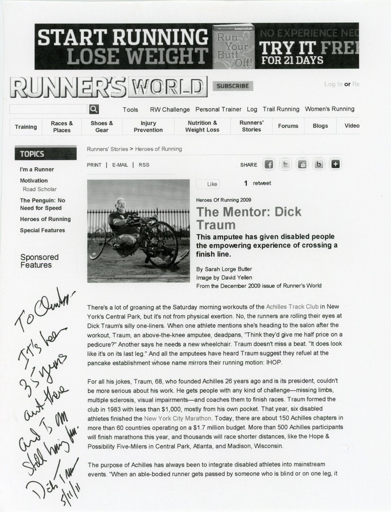 Dick Traum – Signed Paperstock Printed Article