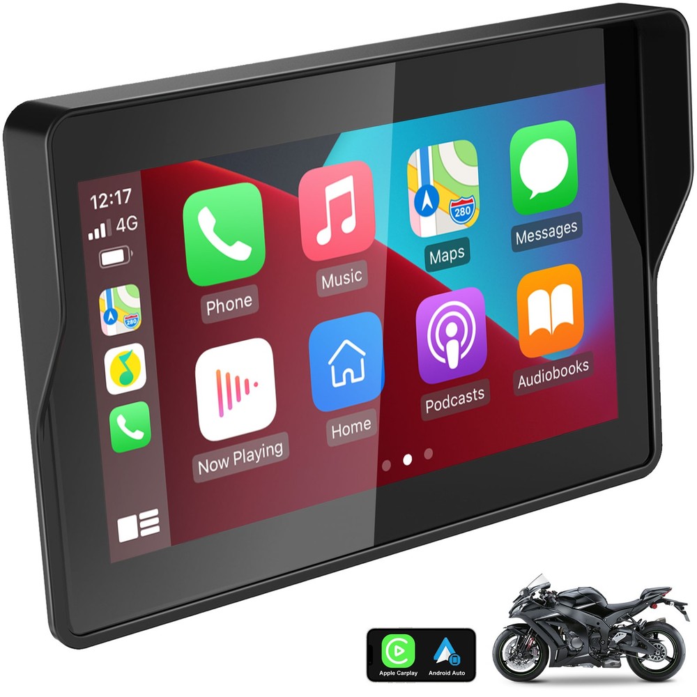 Motorcycle Carplay, 5-inch HD Touchscreen, GPS Navigation System with Android