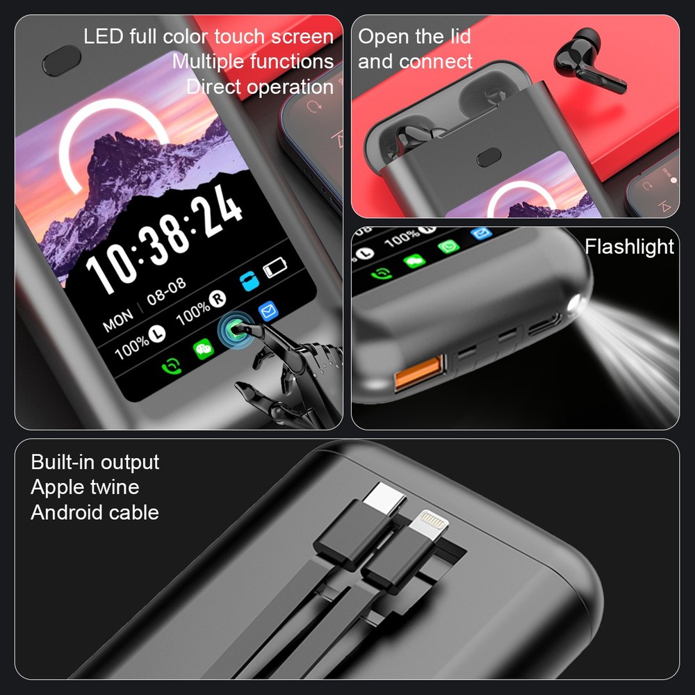 Smart Earbuds with Message Notifications, ANC ENC, Touch Screen & Flashlight New