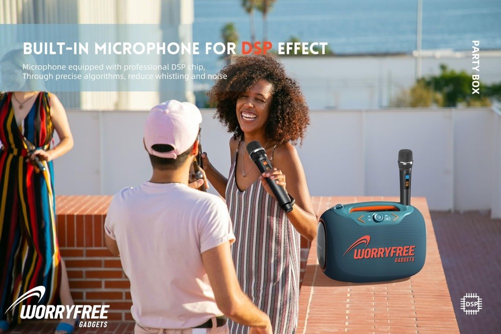 Portable Bluetooth Speaker with Dual Wireless Mics Volume Big, Gray