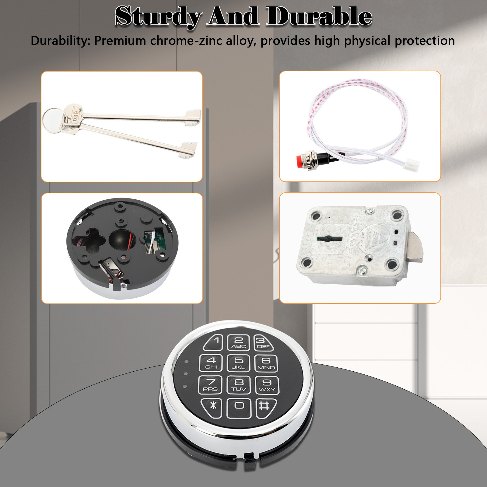 Gun Safe Lock Replacement Chrome Keypad Safe Electronic Lock Solenoid 2 Key