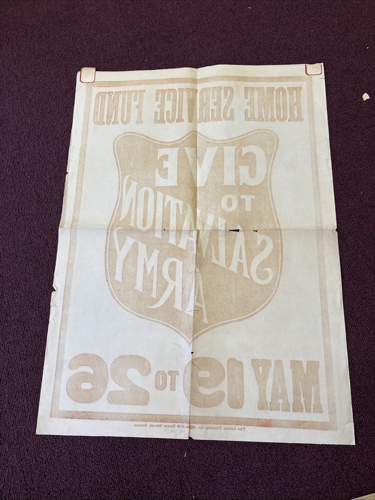 ORIGINAL 28 × 21" WWI Propaganda Boston Salvation Army Home Service Fund Poster