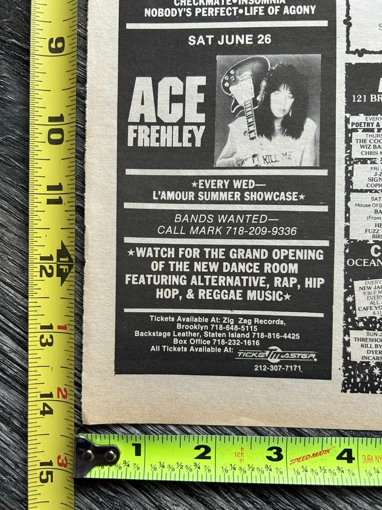 KISS Concert Ad Advert ACE FREHLEY Tour June 26 1993 L'Amour NY Vintage Kiss C