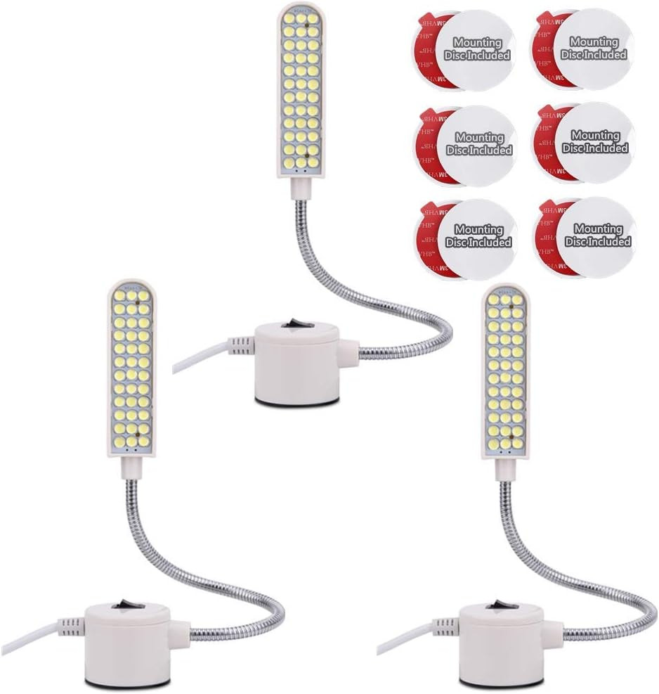 Sewing Machine Light Gooseneck Work Light with Magnetic Mounting Base, White Sof