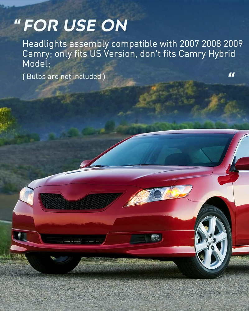 Headlight Assembly Compatible with 2007 2008 2009 Toyota Camry Headlamps Replace