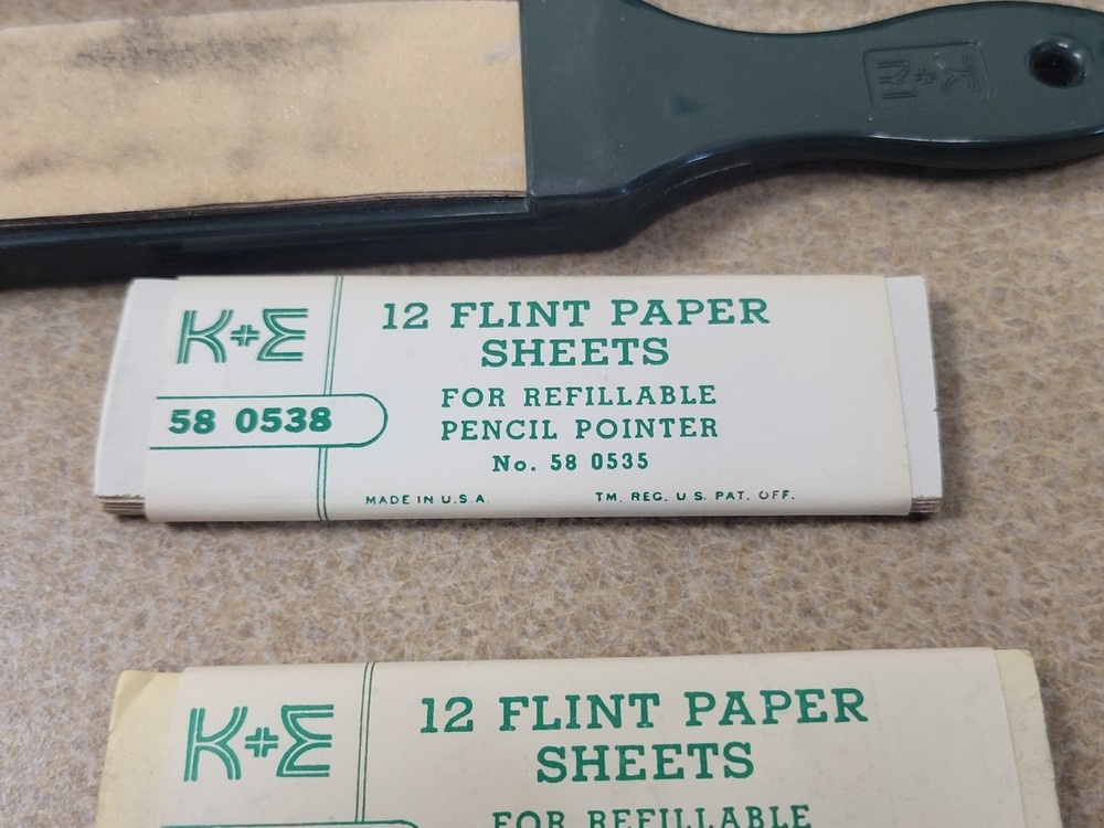Vtg K&E Keuffel & Esser Refillable Plastic Pencil Pointer w/ Flint Paper Sheets